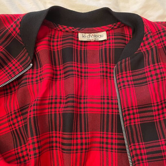 Vintage 90s Le Chateau Red and Black Plaid Bomber Jacket - Made in Canada - Picture 5 of 9
